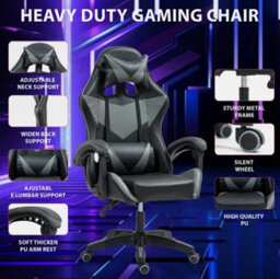 Gaming Chair Ergonomic Massage Computer Chair With Lumbar Height Adjustable Grey - thumbnail 2