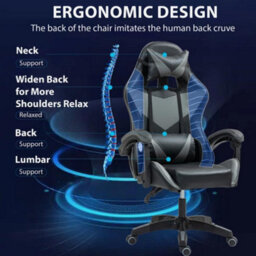 Gaming Chair Ergonomic Massage Computer Chair With Lumbar Height Adjustable Grey - thumbnail 4