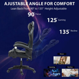 Gaming Chair Ergonomic Massage Computer Chair With Lumbar Height Adjustable Grey - thumbnail 3