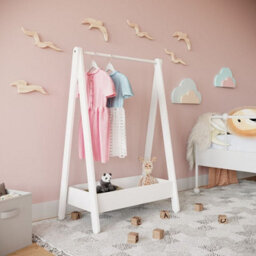 Urbn-Living Urbnliving 99Cm Height Kids White Wooden Hanging Dress Up Clothes Rail Rack Display Stand Extra Storage Shelf - thumbnail 2