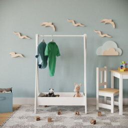 Urbn-Living Urbnliving 99Cm Height Kids White Wooden Hanging Dress Up Clothes Rail Rack Display Stand Extra Storage Shelf - thumbnail 3