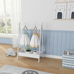 Urbn-Living Urbnliving 99Cm Height Kids White Wooden Hanging Dress Up Clothes Rail Rack Display Stand Extra Storage Shelf - thumbnail 4