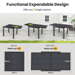 Costway 80-160Cm Expandable Patio Dining Table Outdoor Rectangular Aluminum Table For 4-6 Person - thumbnail 7