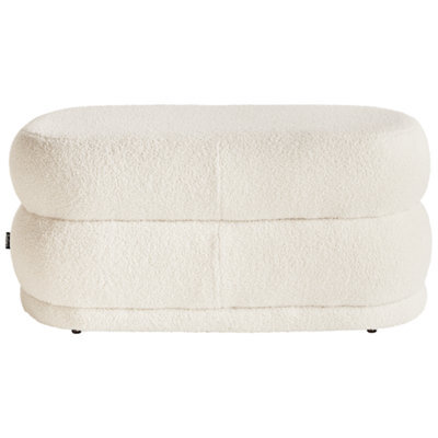 Wyld And Coco Off-White Bouclé Upholstered Bench W90 X D40 X H40 Cm - Plush Seat, No Assembly - image 1