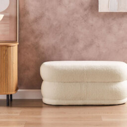 Wyld And Coco Off-White Bouclé Upholstered Bench W90 X D40 X H40 Cm - Plush Seat, No Assembly - thumbnail 2