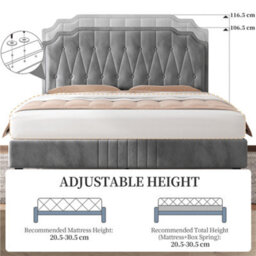 Yaheetech Upholstered Bed Frame With Button-Tufted Adjustable Headboard - Light Grey / Double - thumbnail 6