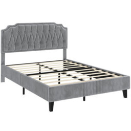 Yaheetech Upholstered Bed Frame With Button-Tufted Adjustable Headboard - Light Grey / Double - thumbnail 2
