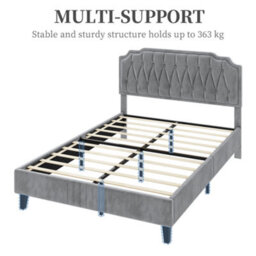 Yaheetech Upholstered Bed Frame With Button-Tufted Adjustable Headboard - Light Grey / Double - thumbnail 8