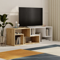 Decortie Modern Glis Corner Tv Unit Versatile Design For Tvs Up To 35 Inches Adjustable Tv Shelf Media Centre Oak, White - thumbnail 4