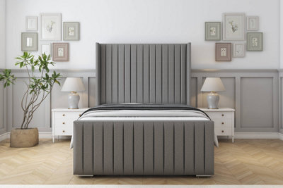 "Sloomy Marlborough Pewter Dumfries Bed Frame With Mattress With 50""  Upholstered Wingback Headboard 4' Small Double" - image 1