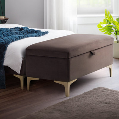 Julian Bowen Deco Grey Velvet Ottoman Storage Bench, Blanket Box, Upholstered, Gold Legs, Height: 43.5 X Width: 130.5 X Depth: 45.5Cm - image 1