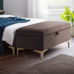 Julian Bowen Deco Grey Velvet Ottoman Storage Bench, Blanket Box, Upholstered, Gold Legs, Height: 43.5 X Width: 130.5 X Depth: 45.5Cm