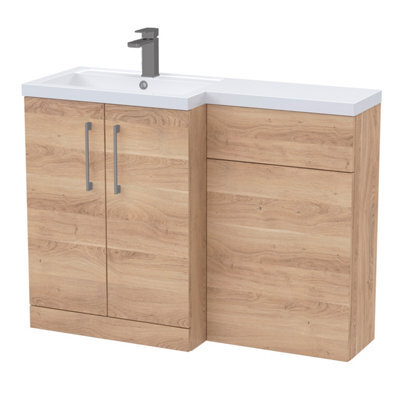 Balterley Left-Hand Bathroom Vanity And Wc Unit Combination With Basin - 1100mm - Woodgrain Light Oak With Brushed Pewter Handles - image 1