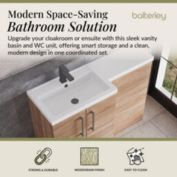 Balterley Left-Hand Bathroom Vanity And Wc Unit Combination With Basin - 1100mm - Woodgrain Light Oak With Brushed Pewter Handles - thumbnail 2