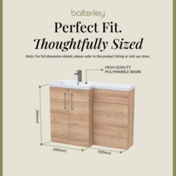Balterley Left-Hand Bathroom Vanity And Wc Unit Combination With Basin - 1100mm - Woodgrain Light Oak With Brushed Pewter Handles - thumbnail 5