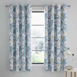 Catherine Lansfield Inga Leaf 66X72 Inch Eyelet Curtains Two Panels Teal - thumbnail 1