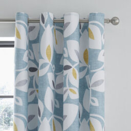 Catherine Lansfield Inga Leaf 66X72 Inch Eyelet Curtains Two Panels Teal - thumbnail 2