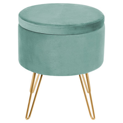 Wyld And Coco Velvet Storage Pouffe Mint Green With Gold Legs 42 X 42 X 44 Cm - image 1