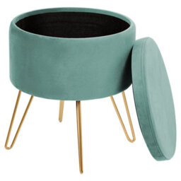 Wyld And Coco Velvet Storage Pouffe Mint Green With Gold Legs 42 X 42 X 44 Cm - thumbnail 5
