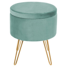 Wyld And Coco Velvet Storage Pouffe Mint Green With Gold Legs 42 X 42 X 44 Cm - thumbnail 1