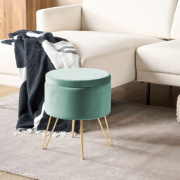 Wyld And Coco Velvet Storage Pouffe Mint Green With Gold Legs 42 X 42 X 44 Cm - thumbnail 2