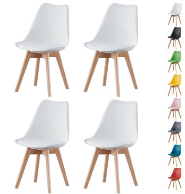 Mof Set Of White 4 Dining Chairs Wooden Legs Soft Cushion Pad Stylish Deluxe Retro Lounge Dining Office Eva - image 1