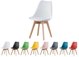 Mof Set Of White 4 Dining Chairs Wooden Legs Soft Cushion Pad Stylish Deluxe Retro Lounge Dining Office Eva - thumbnail 2