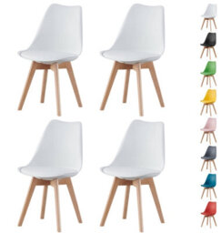 Mof Set Of White 4 Dining Chairs Wooden Legs Soft Cushion Pad Stylish Deluxe Retro Lounge Dining Office Eva