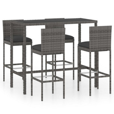 Berkfield 5 Piece Garden Bar Set With Cushions Poly Rattan Grey - image 1
