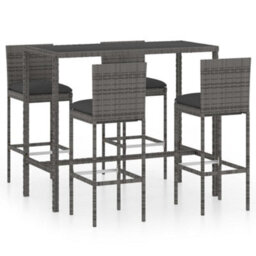 Berkfield 5 Piece Garden Bar Set With Cushions Poly Rattan Grey