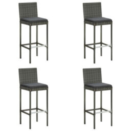 Berkfield 5 Piece Garden Bar Set With Cushions Poly Rattan Grey - thumbnail 2