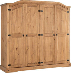 Seconique Corona 4 Door Wardrobe In Distressed Waxed Pine Finish - thumbnail 1