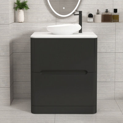Royal Bathrooms Venice 700mm Matt Nocturne Black Freestanding Bathroom Countertop Vanity Unit 2 Drawer With Nova Basin - image 1