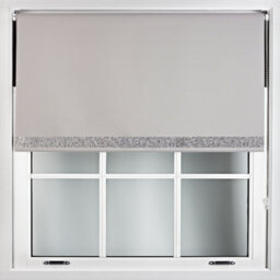 Furnished Grey Blackout Roller Blind With Silver Glitter Edge - Trimmable (W)120Cm X (L)165Cm