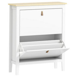 Wyld Haus Rimi 2-Drawer Slim Shoe Cabinet White And Oak-Effect With Faux Leather Handles, 24Cm Depth, Stores Up To 14 Pairs - thumbnail 2