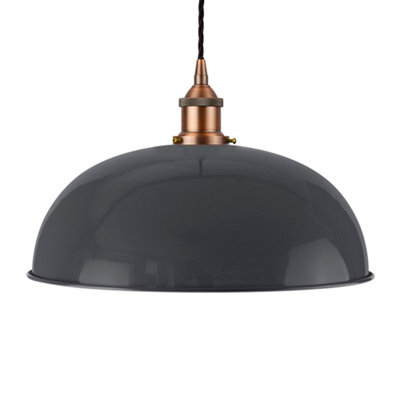 Slate Grey Worcester Painted Dome Pendant Light With Matt Antique Copper Lamp Holder And Black Twisted Cable - Se Home - image 1