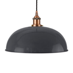 Slate Grey Worcester Painted Dome Pendant Light With Matt Antique Copper Lamp Holder And Black Twisted Cable - Se Home - thumbnail 1