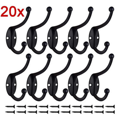 Polished Metal Double Hat & Coat Hooks Door Wall Robe Dress Iron Hanger 20Pcs Hooks + 40Pcs Screws - image 1
