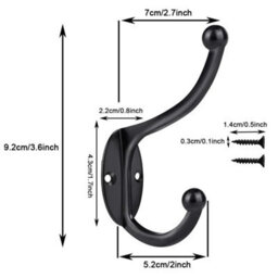 Polished Metal Double Hat & Coat Hooks Door Wall Robe Dress Iron Hanger 20Pcs Hooks + 40Pcs Screws - thumbnail 2