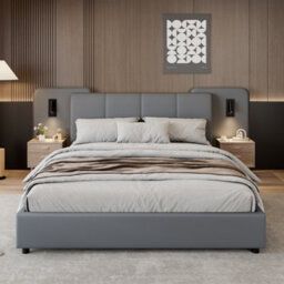 Matteo Grey Upholstered Double Bed Frame 4Ft6 With Integrated Charging Port, Led Lighting & Padded Headboard - thumbnail 5