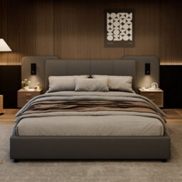Matteo Grey Upholstered Double Bed Frame 4Ft6 With Integrated Charging Port, Led Lighting & Padded Headboard - thumbnail 2