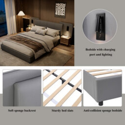 Matteo Grey Upholstered Double Bed Frame 4Ft6 With Integrated Charging Port, Led Lighting & Padded Headboard - thumbnail 8