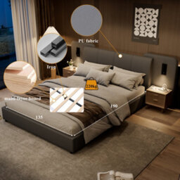 Matteo Grey Upholstered Double Bed Frame 4Ft6 With Integrated Charging Port, Led Lighting & Padded Headboard - thumbnail 9