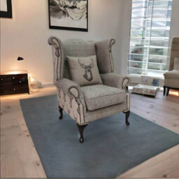 Chesterfield High Back Wing Chair Antler Stag Chocolate Brown Fabric In Queen Anne Style - thumbnail 3