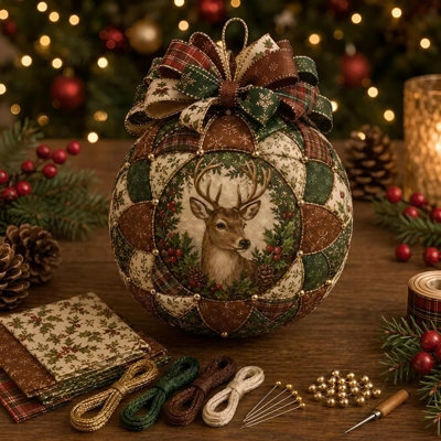 Amorly Christmas Classics Patchwork Ornament Diy Kit, Reindeer Craft Set With Fabric, Beads And Ribbon, Diy Ornament For Home Decoration - image 1