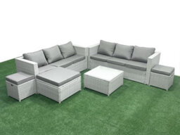 Fimous Rattan Garden Outdoor Furniture Set 9 Seater Rattan Garden Sofa Set 3 Stools Light Grey - thumbnail 1