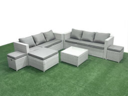 Fimous Rattan Garden Outdoor Furniture Set 9 Seater Rattan Garden Sofa Set 3 Stools Light Grey - thumbnail 2