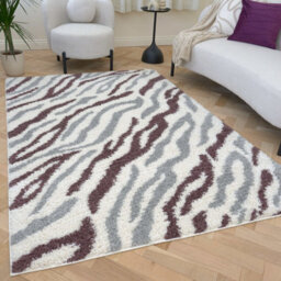 The Rugs Moodi Shaggy Grey/purple Mauvine Rug Runner Abstract Thick High Pile For Living Rooms, Bedrooms, Hallways, Kitchens - thumbnail 7