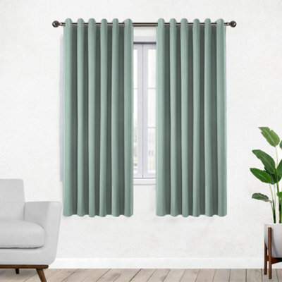 Bedlooms Sage Green Linen Curtain 100% Blackout Thermal Insulated Eyelet Curtain (Pair) 46 X 54 Inches With Tie Back Two - image 1