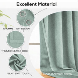 Bedlooms Sage Green Linen Curtain 100% Blackout Thermal Insulated Eyelet Curtain (Pair) 46 X 54 Inches With Tie Back Two - thumbnail 4